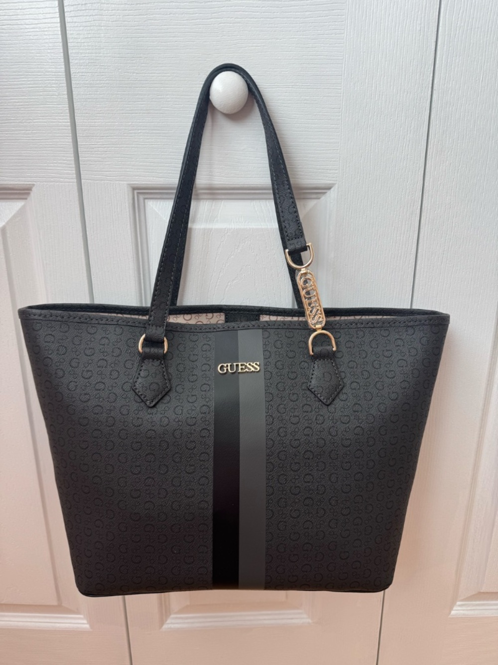 NEW GUESS Black Monogram Logo Tote Bag | Shoulder Bag Purse